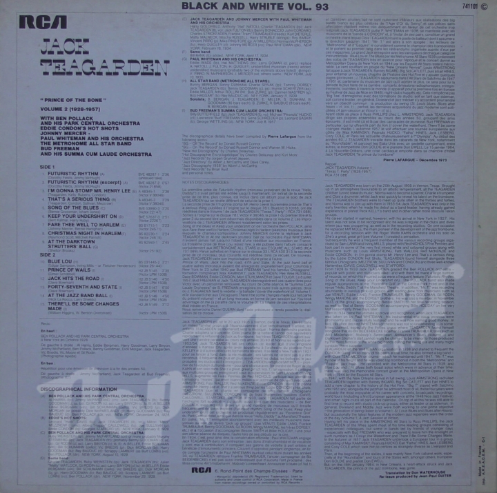 Jack Teagarden Vol. 2 (1928-1957) Prince Of The Bone RCA 741 101 Jazz Виниловые_Пластинки_Джаз