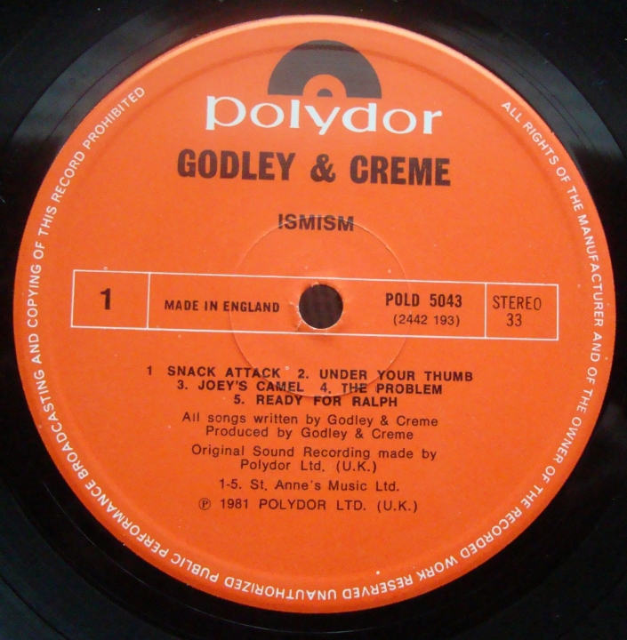 Godley + Creme ‎ Ismism POLD 5043 Vinyl