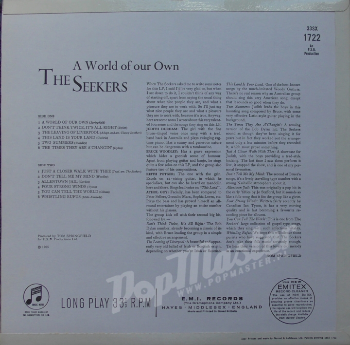 The Seekers A World Of Our Own 33SX 1722 MONO Folk Pop Пластинка http://popmaster.pl/