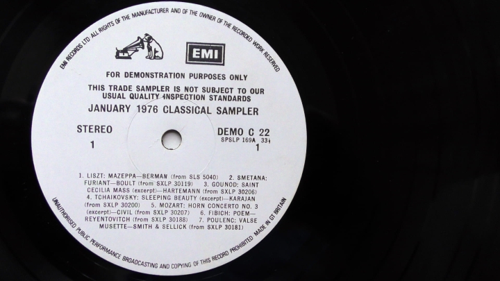 Various – January 1976 Classical Sampler His Master's Voice – DEMO C 22 LP, Promo