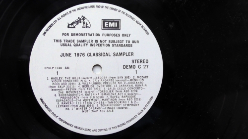 Various – June 1976 Classical Sampler His Master's Voice – DEMO C 27 LP, Promo