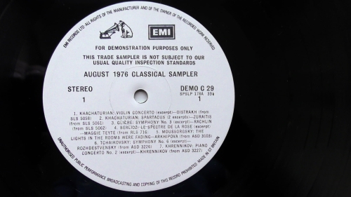 Various – August 1976 Classical Sampler His Master's Voice – DEMO C 29 LP, Promo