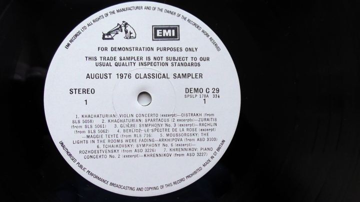 Various – August 1976 Classical Sampler His Master's Voice – DEMO C 29 LP, Promo
