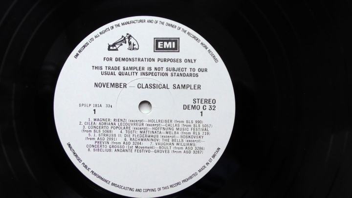 Various – November 1976 Classical Sampler His Master's Voice – DEMO C 32 LP, Promo