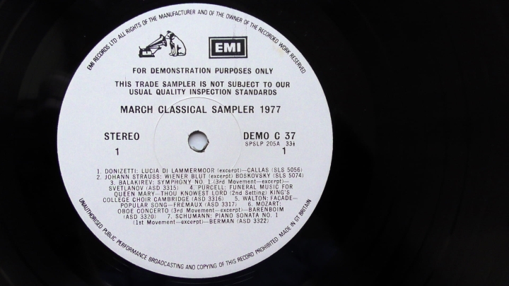 Various – March 1977 Classical Sampler His Master's Voice – DEMO C 37 LP, Promo