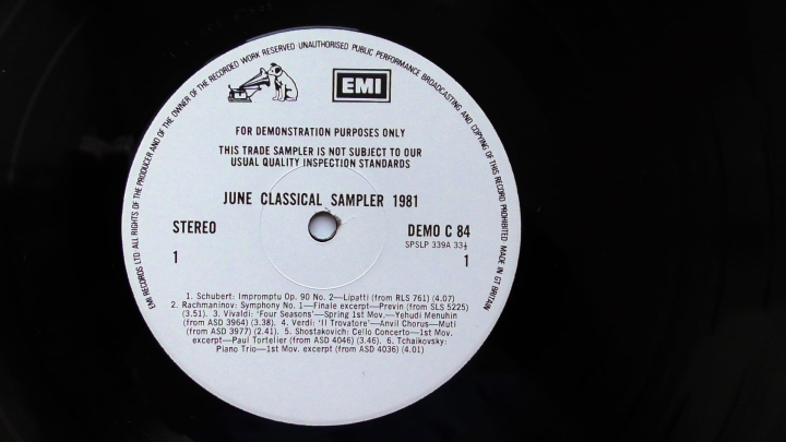 Various – June 1981 Classical Sampler His Master's Voice – DEMO C 84 LP, Promo