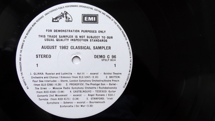 Various – August 1982 Classical Sampler His Master's Voice – DEMO C 96 LP, Promo