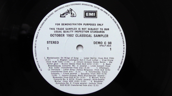 Various – October1982 Classical Sampler His Master's Voice – DEMO C 98 LP, Promo