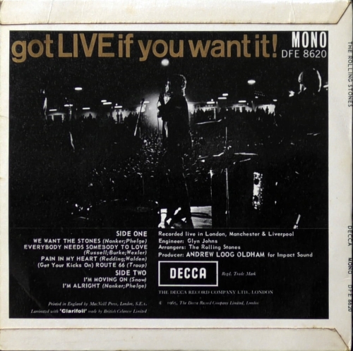 The Rolling Stones – Got Live If You Want It! Decca – DFE 8620