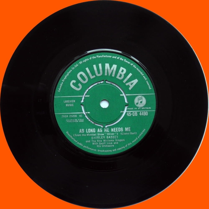 Shirley Bassey With The Rita Williams Singers And Geoff Love & His Orchestra – As Long As He Needs Me Columbia – 45-DB 4490