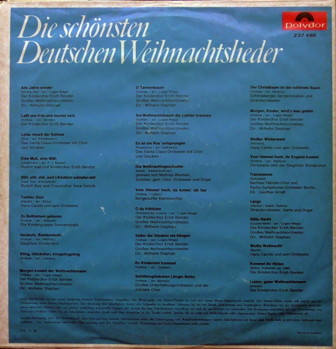 Various ‎– Die schönsten Deutschen Weihnachtslieder - Mit kostbarer plastischer Weihnachtskrippe Polydor ‎– 237 480 SLPHM