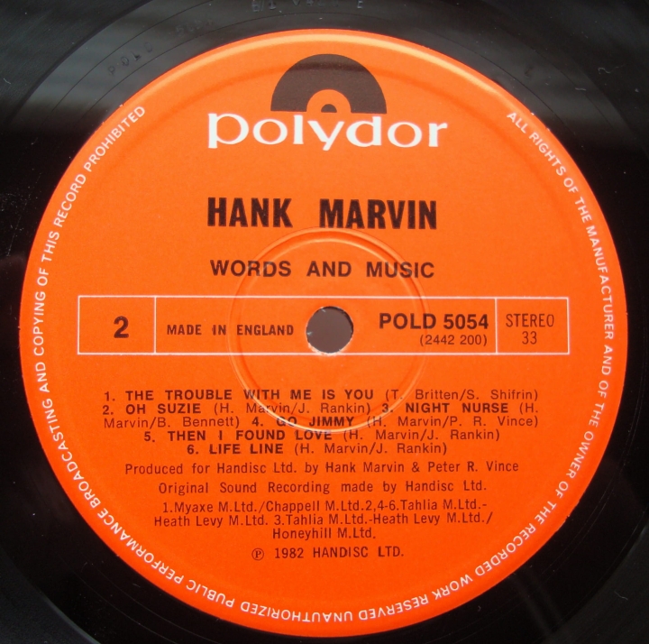  Hank Marvin ‎– Words And Music The Shadows POLD 5054 Rock