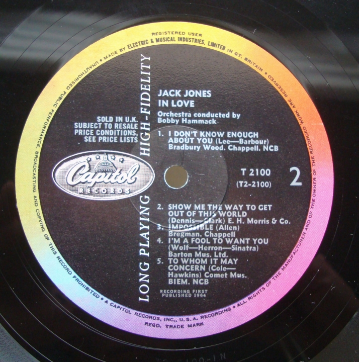 Jack Jones ‎– In Love T 2100 Mono Jazz,Swing