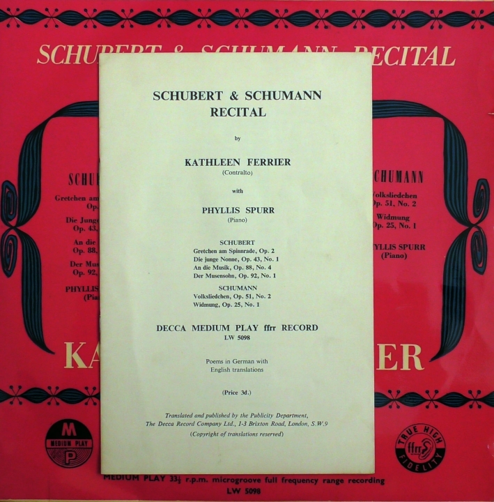 Kathleen Ferrier ‎– Schubert & Schumann Recital  Decca ‎– LW 5098