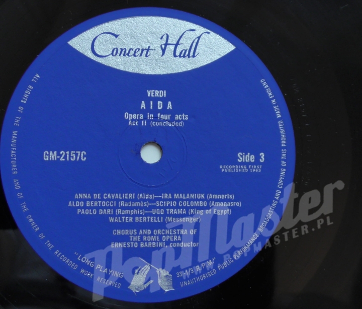 Aida Opera In Four Acts By Giuseppe Verdi Cavalieri, Colombo, Malaniuk Bertocci Chorus And Orchestra Of The Roma Opera Ernesto Barbini, Conductor GM 2157 Opera Winyle