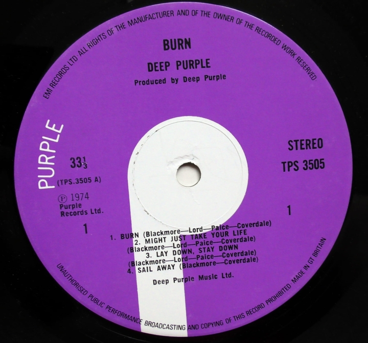 Deep Purple – Burn  Purple Records – TPS 3505 PORKY-MEL-TRISH TPS 3505 A-1U / PECKO TPS 3505 B-1U