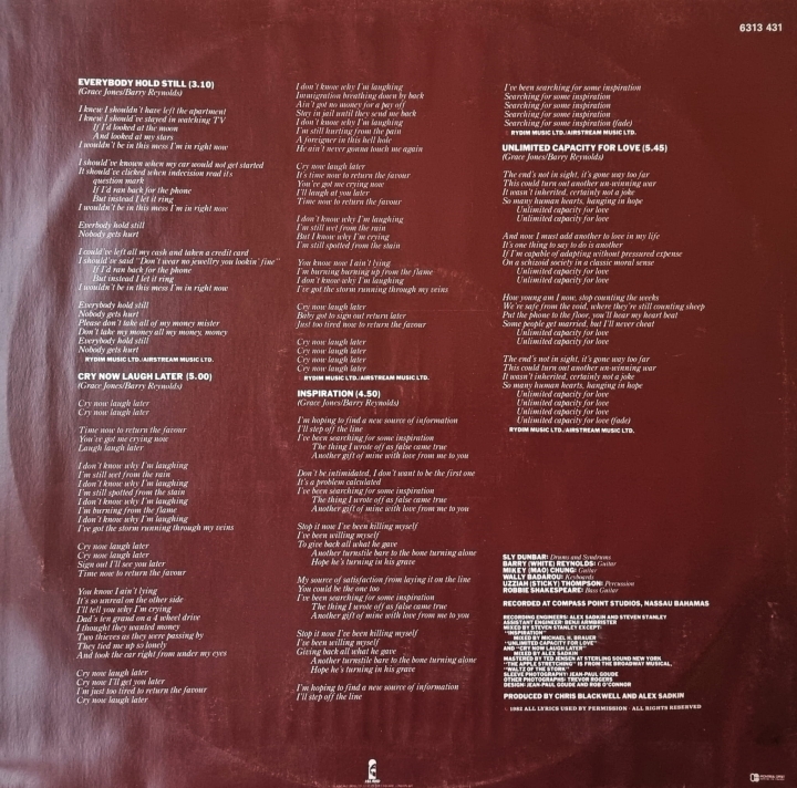 Grace Jones – Living My Life Island Records – 6313 431