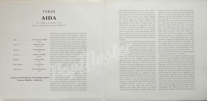 Aida Opera In Four Acts By Giuseppe Verdi Cavalieri, Colombo, Malaniuk Bertocci Chorus And Orchestra Of The Roma Opera Ernesto Barbini, Conductor GM 2157 Классическая музыка Виниловые Пластинки Опера