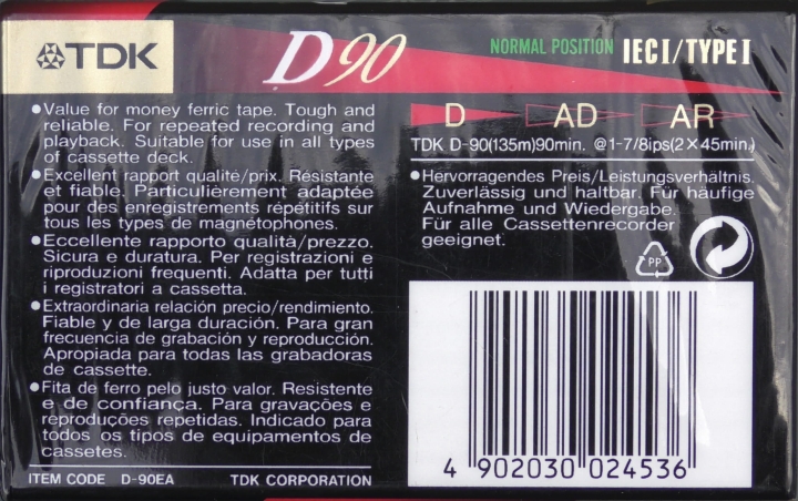 Kasety Magnetofonowe TDK D90 Normal Position Cassette Tape Blank Cassette Tape - IEC I/Type I