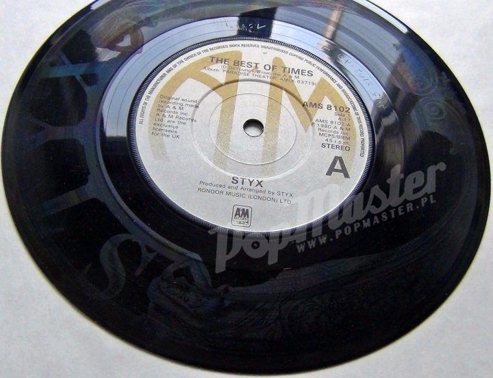 Styx The Best Of Times b/w Lights WORLD'S FIRST LASER-ETCHED SINGLE AMS 8102 http://popmaster.pl/