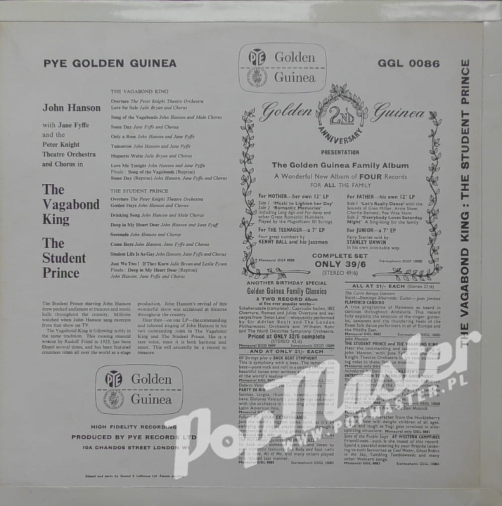 John Hanson The Vagabond King , The Student Prince GGL 0086 Musical Vinyle