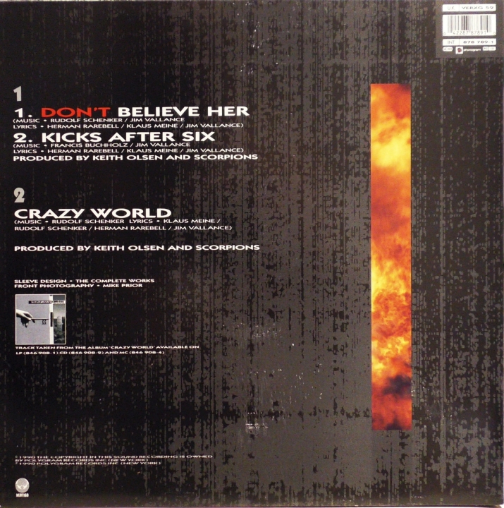 Scorpions – Don't Believe Her (Limited Edition European Tour Pack) Vertigo – VERXG 52 Limited Edition, Numbered