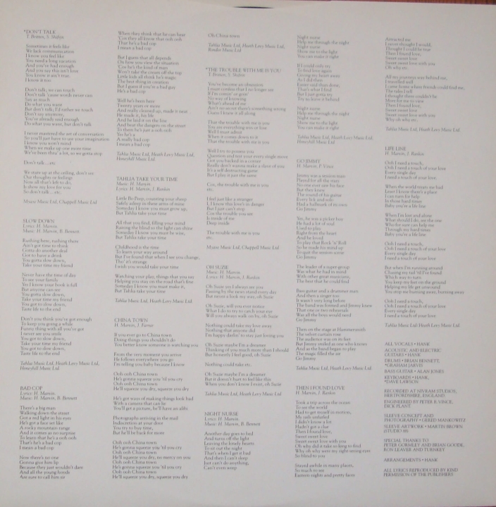  Hank Marvin ‎– Words And Music The Shadows POLD 5054 Rock