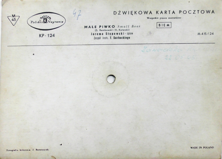 Jarema Stępowski – Małe Piwko  Polskie Nagrania Muza KP - 124