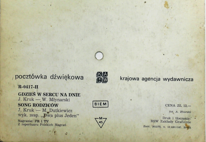 Dwa Plus Jeden – Gdzieś W Sercu Na Dnie Krajowa Agencja Wydawnicza – R-0417-II