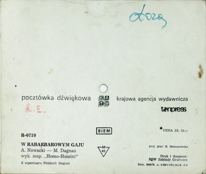 Homo-Homini – W Rabarbarowym Gaju Tonpress – R-0710