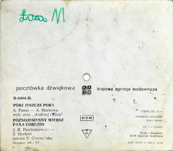 Andrzej I Eliza – Póki Jeszcze Pora / Natasza Czarmińska – Późnojesienny Wiersz Pana Cogito