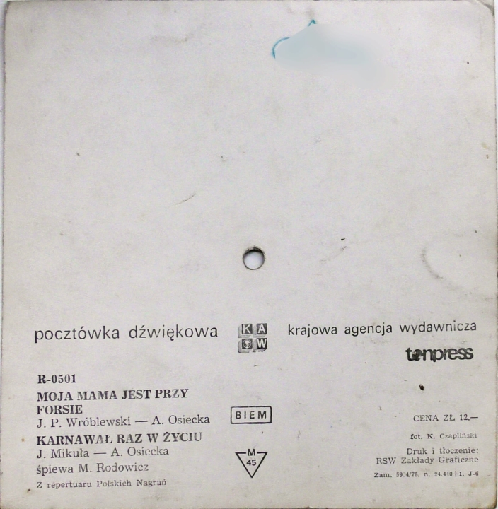 Maryla Rodowicz – Moja Mama Jest Przy Forsie Tonpress – R-0501