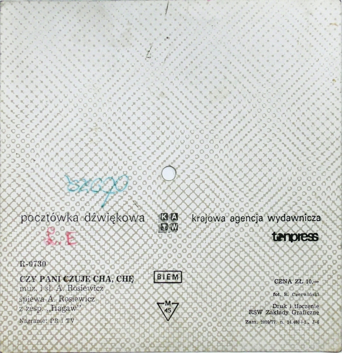 Andrzej Rosiewicz, Hagaw – Czy Czuje Pani Cha Chę Tonpress – R-0730