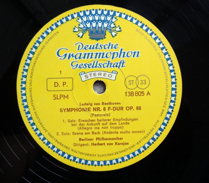 Registros de vinil, Beethoven - Berliner Philharmoniker, Herbert Von Karajan ‎– Symphony No. 6 (Pastoral) Deutsche Grammophon ‎– 138 805 SLPM Vinyl, LP, Album
