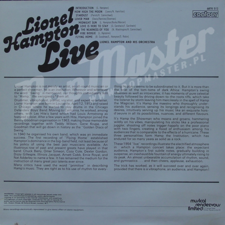 Lionel Hampton Live 6870 512 Jazz Виниловые Пластинки Джаз