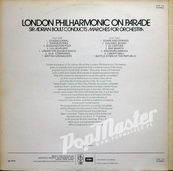Sir Adrian Bolt Conducts Marches For Orchestra London Philharmonic On Parade CFP 173