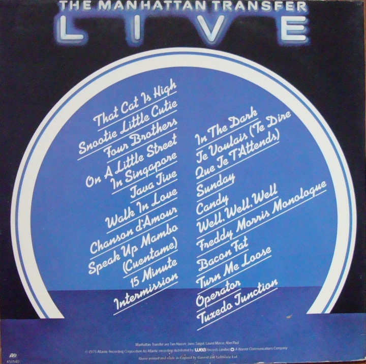 The Manhattan Transfer ‎– Live K 50540 Jazz , Pop 
