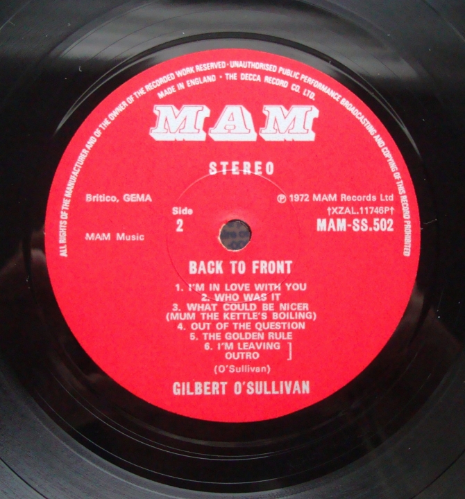 Gilbert O'Sullivan ‎– Back To Front MAM-SS 502 + Insert Pop Płyty Winylowe
