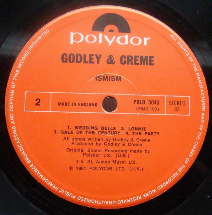 Godley + Creme ‎ Ismism POLD 5043 Vinyl