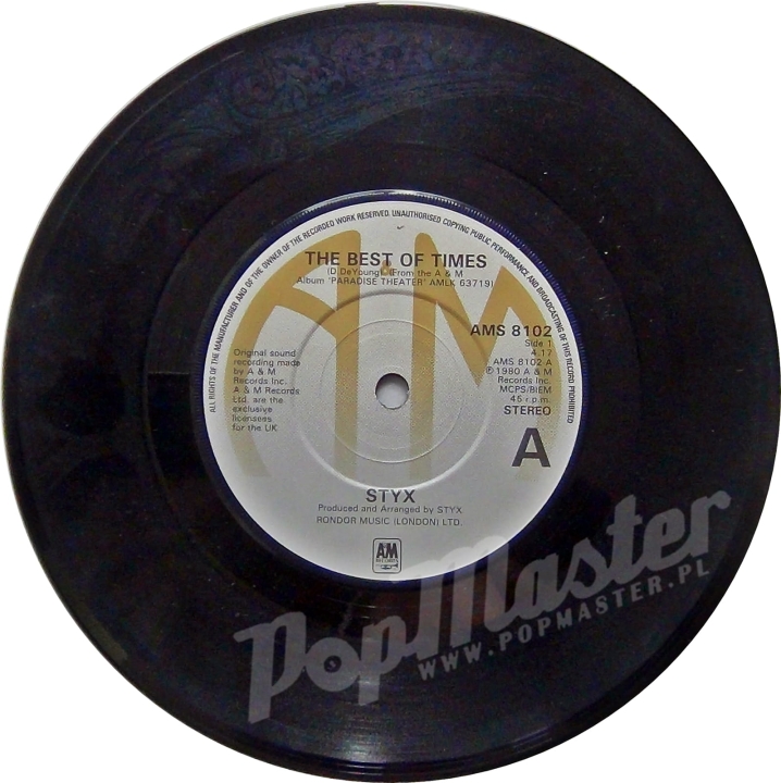 Styx The Best Of Times b/w Lights WORLD'S FIRST LASER-ETCHED SINGLE AMS 8102 http://popmaster.pl/
