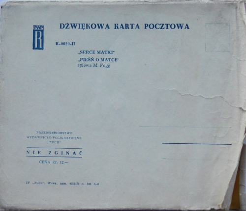 M. Fogg – Serce Matki / Pieśń O Matce Przedsiębiorstwo Wydawniczo-Poligraficzne "Ruch" – R-0029-II