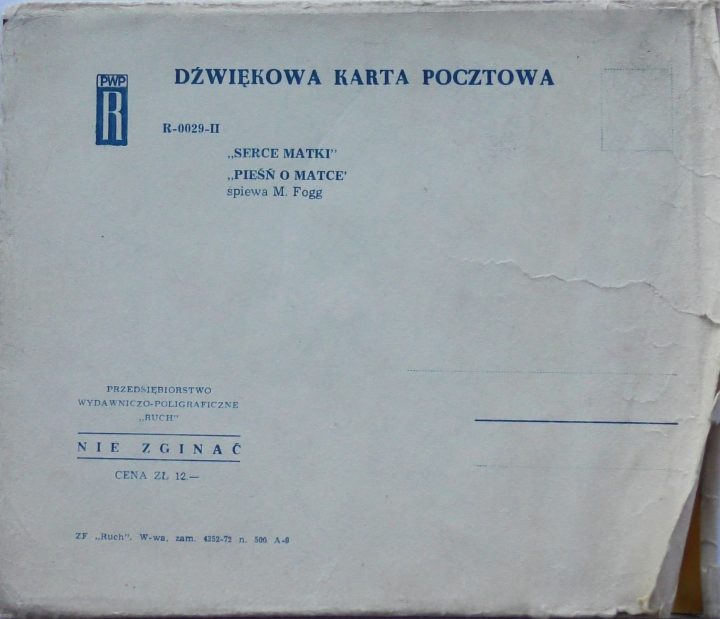 M. Fogg – Serce Matki / Pieśń O Matce Przedsiębiorstwo Wydawniczo-Poligraficzne &amp;quot;Ruch&amp;quot; – R-0029-II