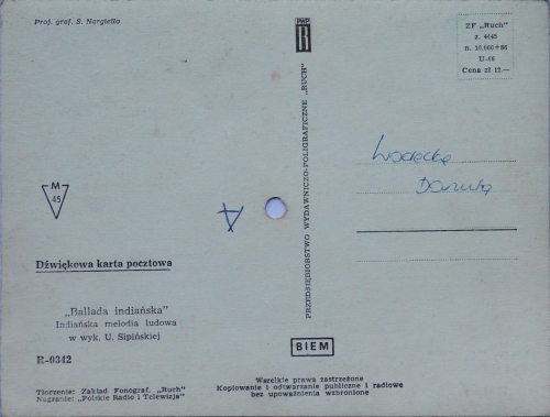 Urszula Sipińska – Ballada Peruwiańska = El Condor Pasa Przedsiębiorstwo Wydawniczo-Poligraficzne "Ruch" – R-0342