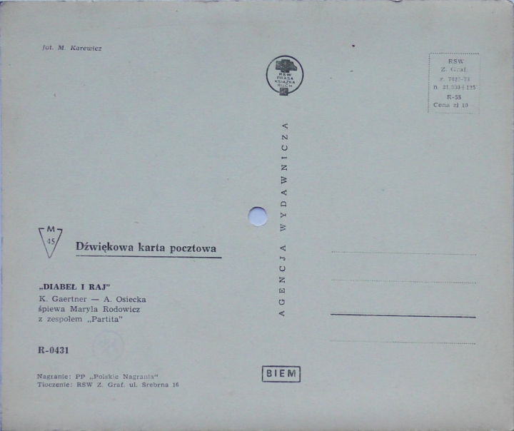 Maryla Rodowicz – Diabeł I Raj Agencja Wydawnicza RSW – R-0431