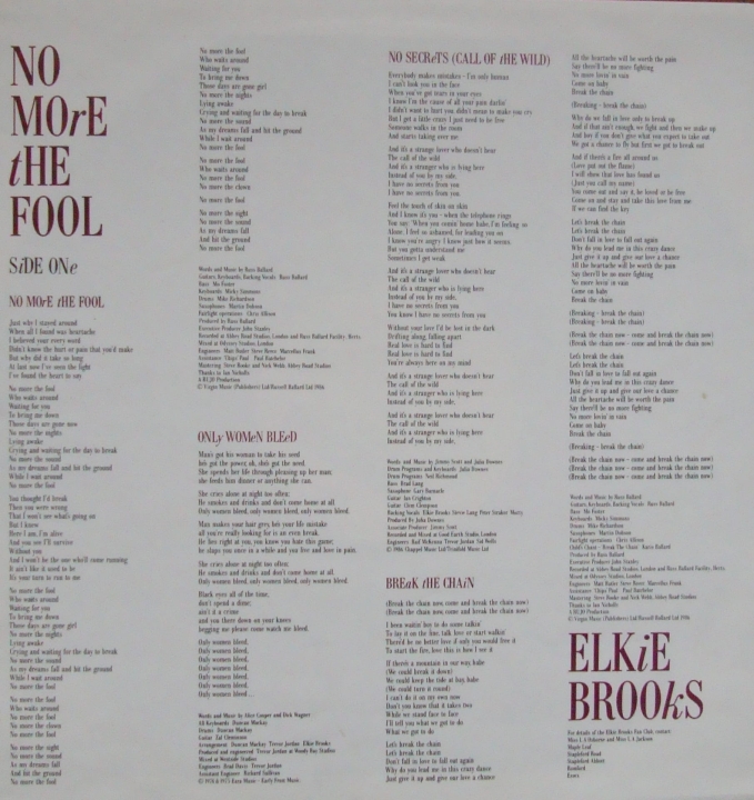 Elkie Brooks ‎– No More The Fool LMA1 Funk / Soul, Pop