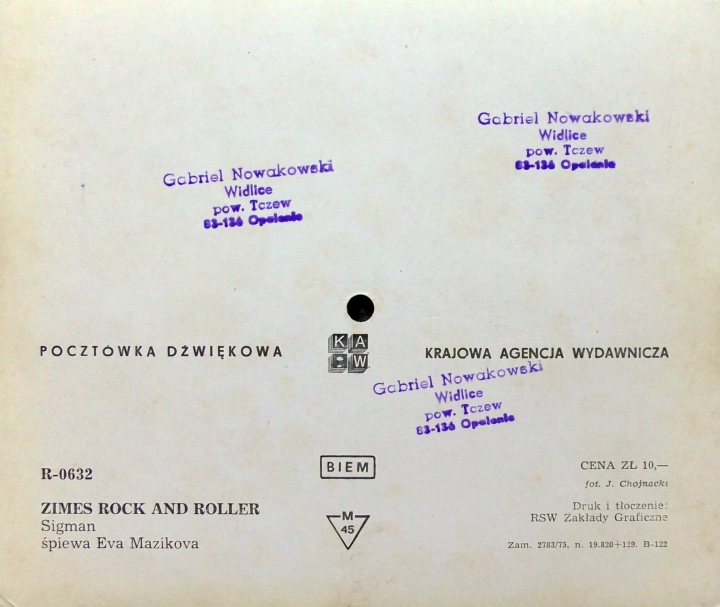 Eva Mazikova ‎– Zimes Rock And Roller Krajowa Agencja Wydawnicza ‎– R-0632 Flexi-disc, 6", 45 RPM, Single Sided, Card Backed, Picture Disc, Mono