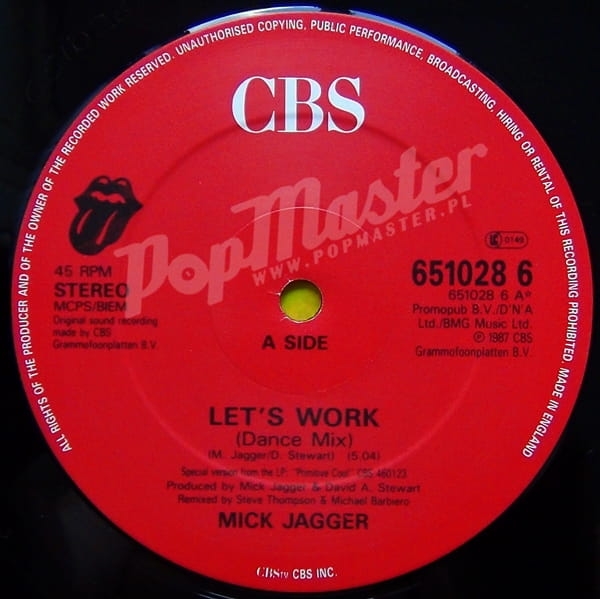 Mick Jagger ‎Lets Work Label SIDE A