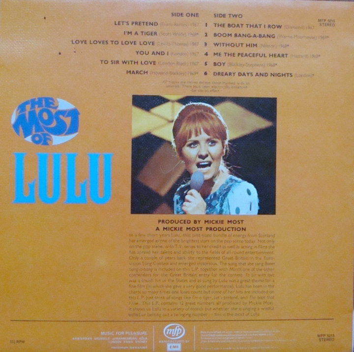 Lulu ‎– The Most Of Lulu MFP 5215 A1 / B1 Rock,Pop 