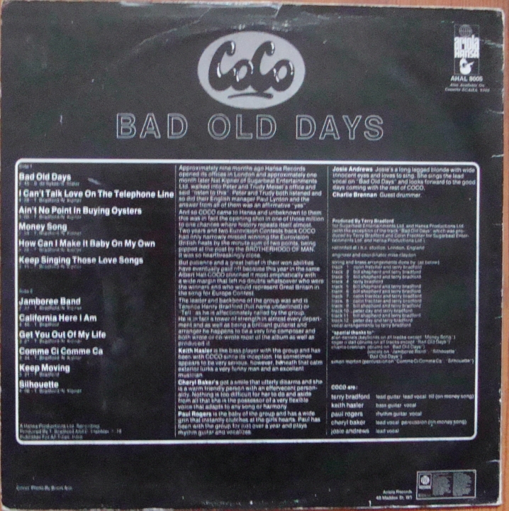  Coco ‎– Bad Old Days AHAL 8005 A1/ B1 Rock, Pop 
