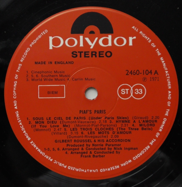 Gilbert Roussel & His Accordian: Piaf’s Paris 2460104 Sklep z Winylami 